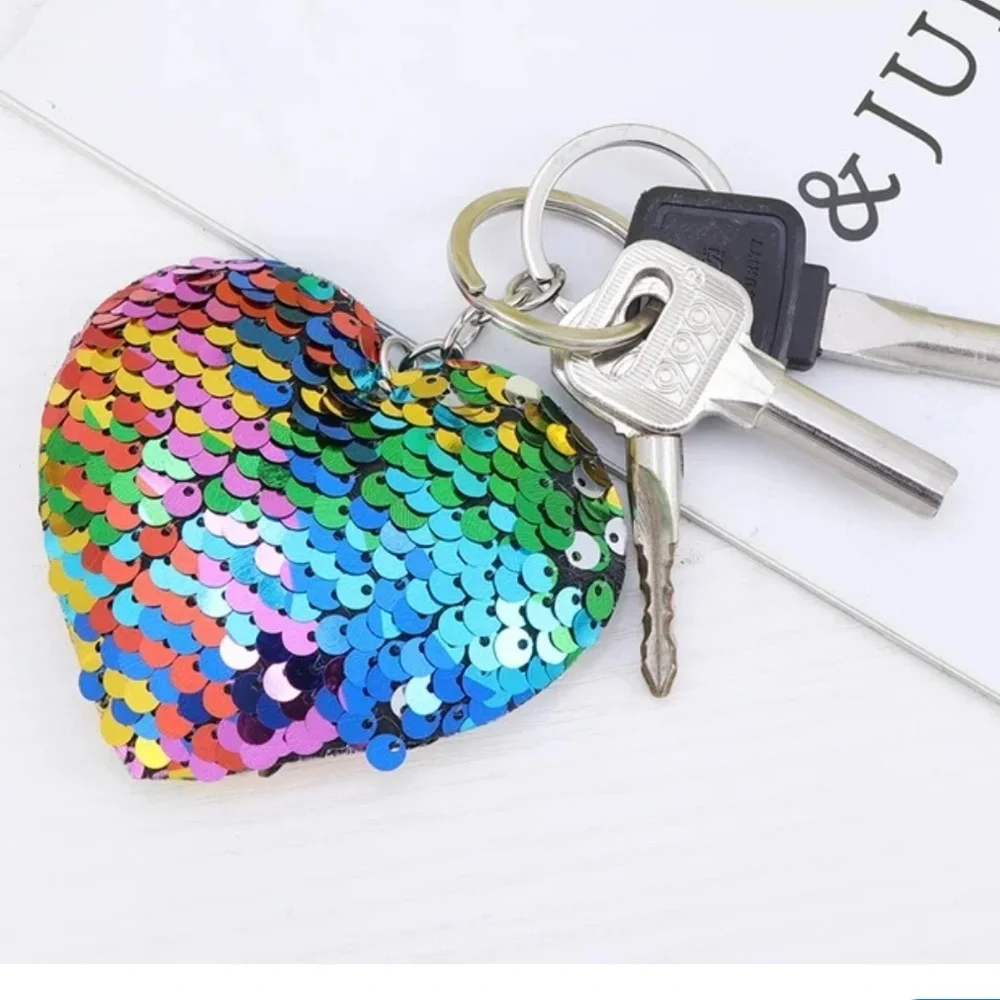 New Colorful Sequin Heart Keychain or bag charm